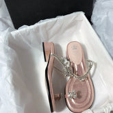 LBSFY  -  Designer Summer Women Slipper Fashion Elegant Crystal Clip Toe Slides Ladies Casual Party Dress Thick Heel Sandalias